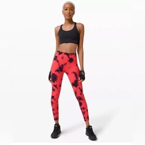 Lululemon Wunder Train High-Rise Tight 25"  Tie Dye Carnation Red Black  Size 4